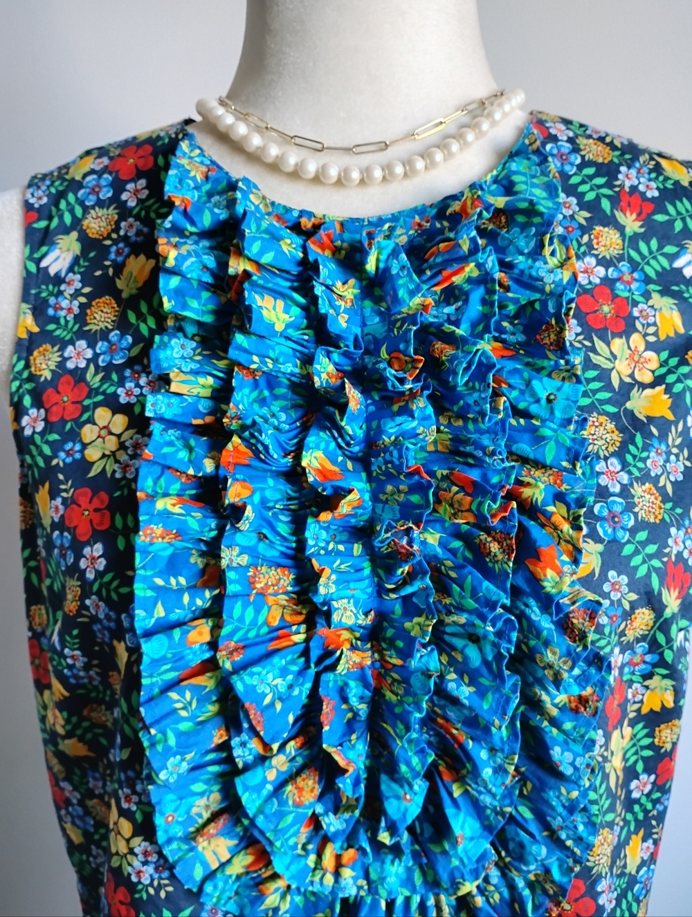 J. Crew Liberty Art Fabric Edenham Ruffle Blouse Navy Blue Floral Colorful Sz 4 - Picture 4 of 15